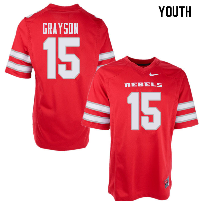Youth UNLV Rebels #15 Marckell Grayson College Football Jerseys Sale-Red - Click Image to Close